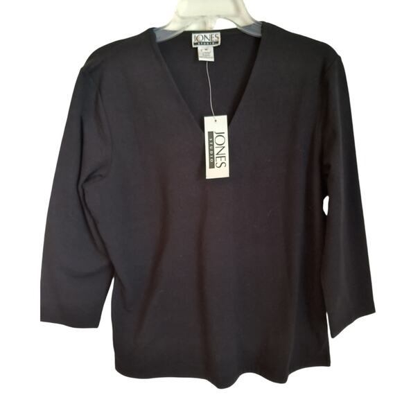 Jones Studio 3/4 Sleeve Top Wmn's Sz M Black V Neck Soft Knit base layer Casual - Picture 11 of 14